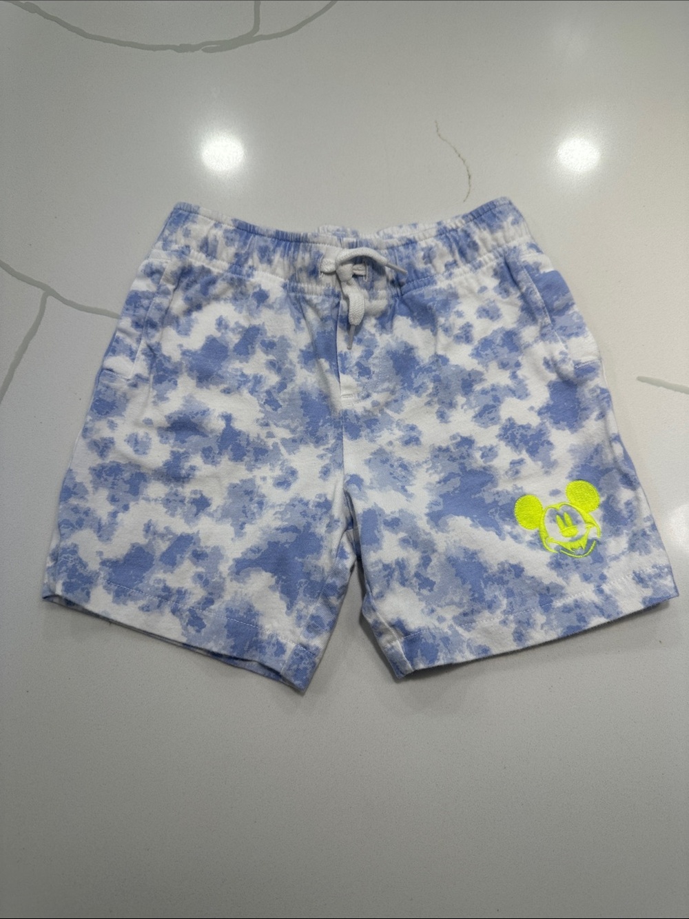NWOT Janie & jack X Disney tie dye blue white neon yellow Mickey mouse shorts